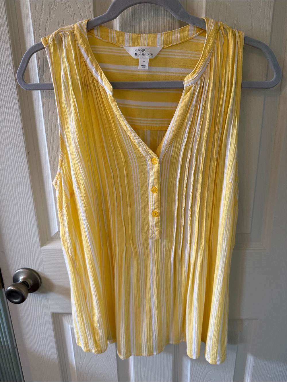 Market & Spruce Yellow and White Striped Sleeveless V-Neck Camisole